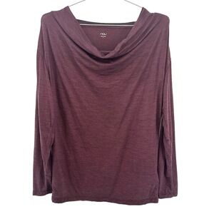 NAU Merino Wool & Tencel Long Sleeve Cowl Neck Top • Small • Burgundy • Chic